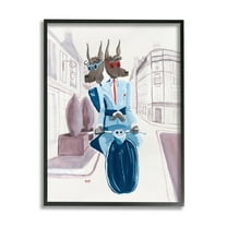 Stupell Industries Funny Dogs Moped City Streets Animals & Insects Painting Black Framed Art Print Wall Art