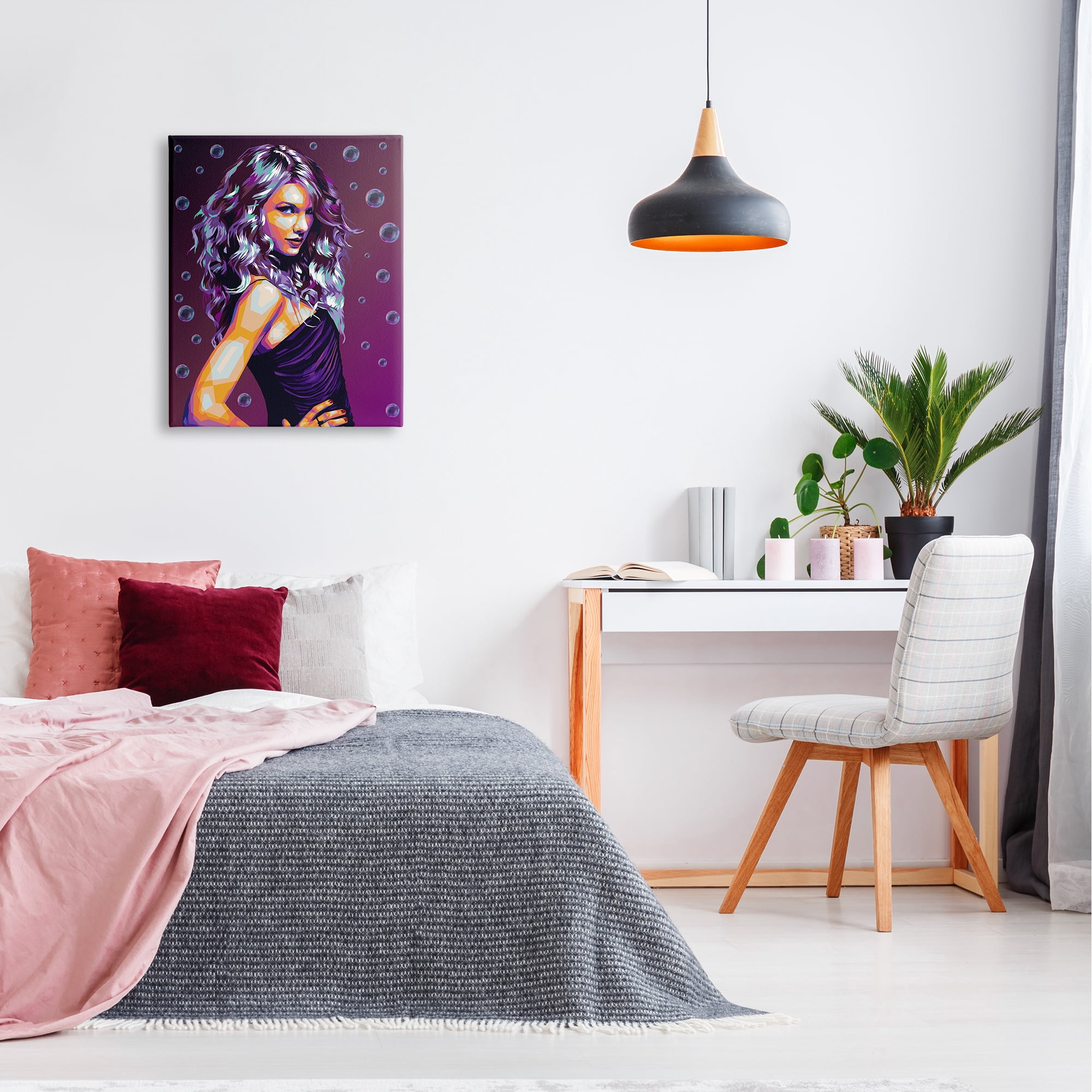 Stupell Industries Modern Purple Girl with Bubbles Abstract Painting Gallery Wrapped Canvas Art Print Wall Art, 24 x 30