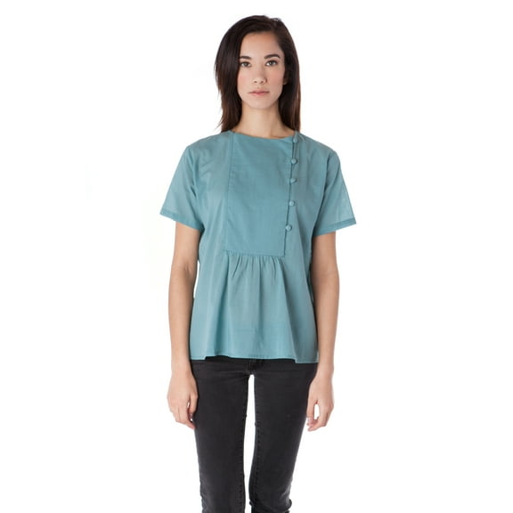 Side Button Short Sleeve Cotton Top