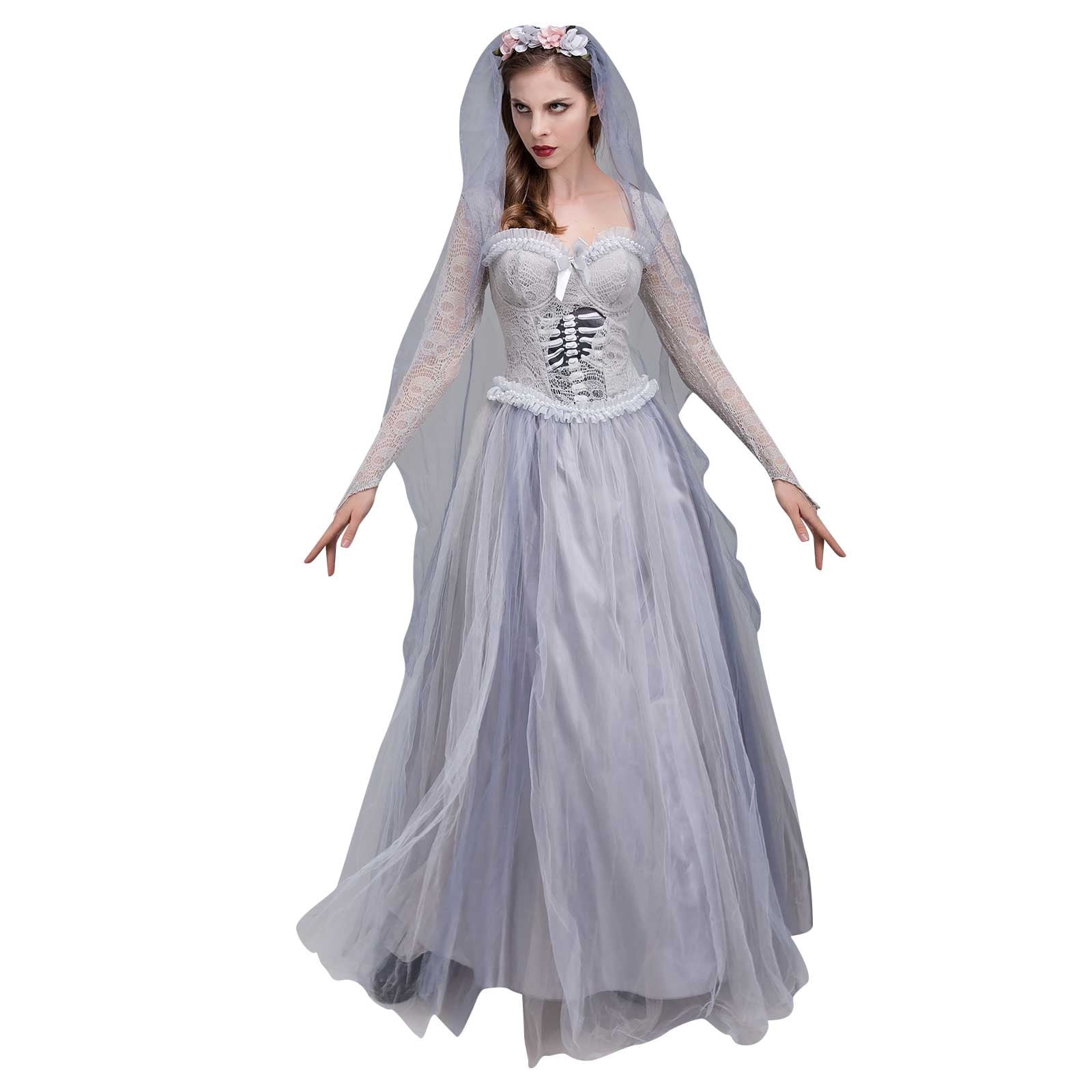  Sriper Women's Masquerade Ghost Bride Cosplay Outfit Halloween  Vampire Costume Party Night Club Dresses with Capes Glove Pant : Clothing