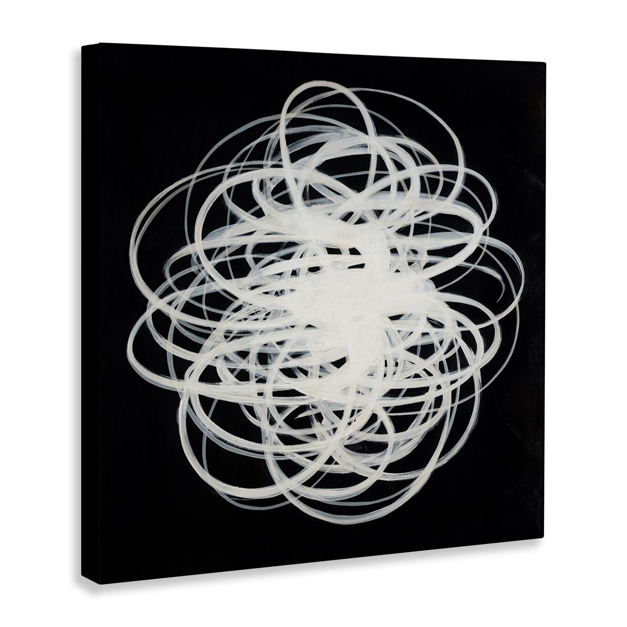 Stupell Industries Chaotic Scribble on Black Abstract Painting Gallery Wrapped Canvas Art Print Wall Art, 24 x 24