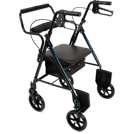 ProBasics Transport Rollator Walker with Seat and Wheels, Folding Walker and Transport Chair, Blue
