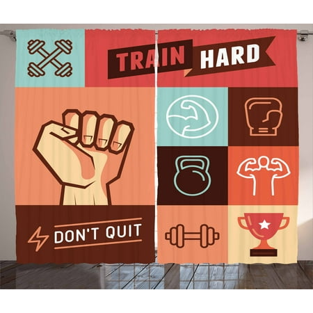 P X And Crossfit Training Fitness Curtains 2 Panels Set, Gym Crossfit Trainings Achievement Victory Strength Determination Don't Quit Phrase, Window Drapes for Living Room Bedroom, 108W X 84L Inches, Multicolor, by Ambesonne ()