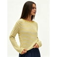 thumbnail image 4 of Women's Boat Neck Striped Open Knit Relaxed Fit Pullover Sweater Yellow L, 4 of 8