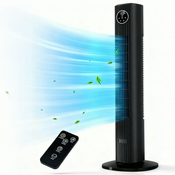 Tower Fan,90°Oscillating Cooling Standing Bladeless Floor Fans that Blow Cold Air with Remote Control 12H Timer 3 Speeds 4 Modes for Home Bedroom Office,36 inch,Black