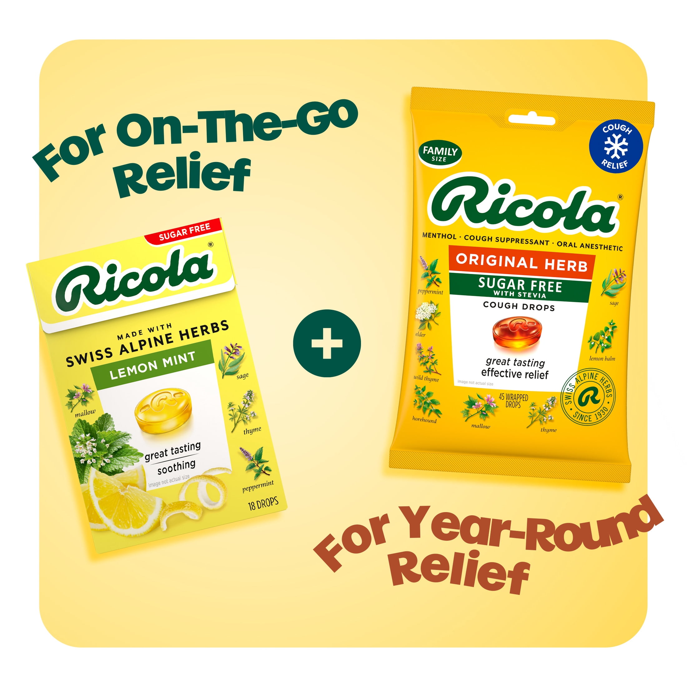 (6 pack) Ricola Sugar Free Swiss Herb Soothing Cough Drops Throat Relief & Cough Suppressant, 45 Count