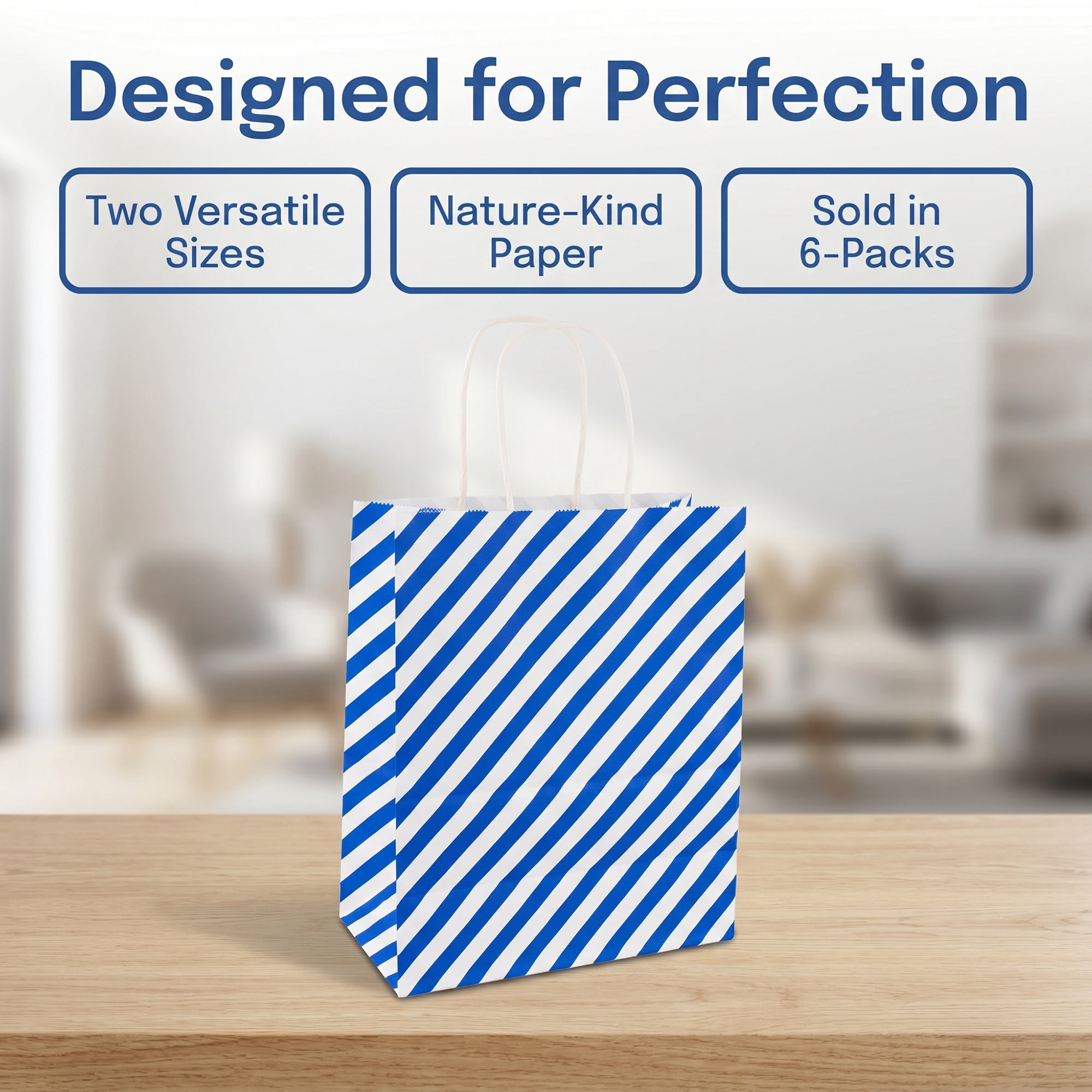 Unique Bargains 6Pcs Diagonal-stripe Gift Bag with Handles Royal Blue 8.7" x 4.3" x 10.6"