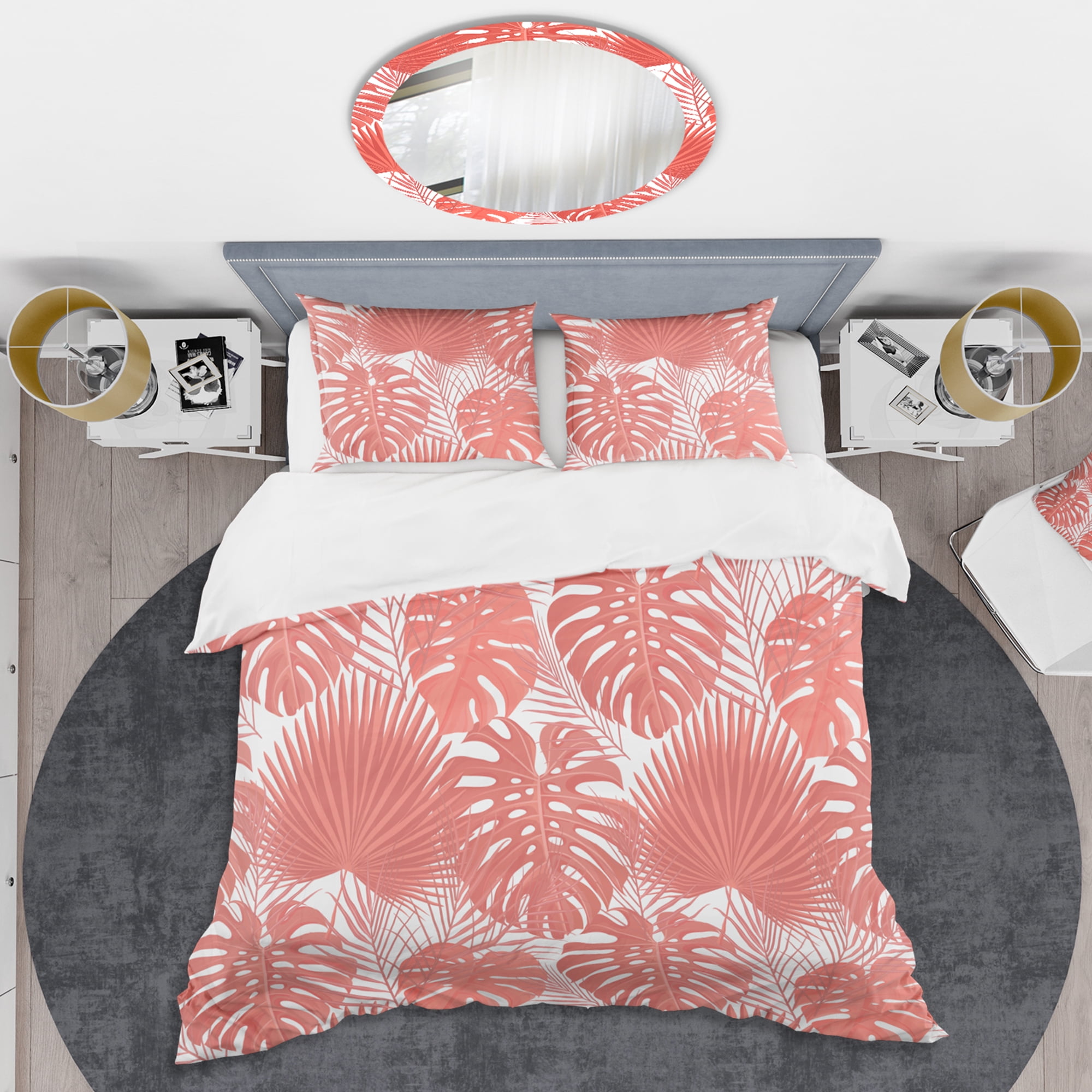 Designart 'Tropical Retro Foliage Coral I' Mid-Century Modern Duvet Cover Set