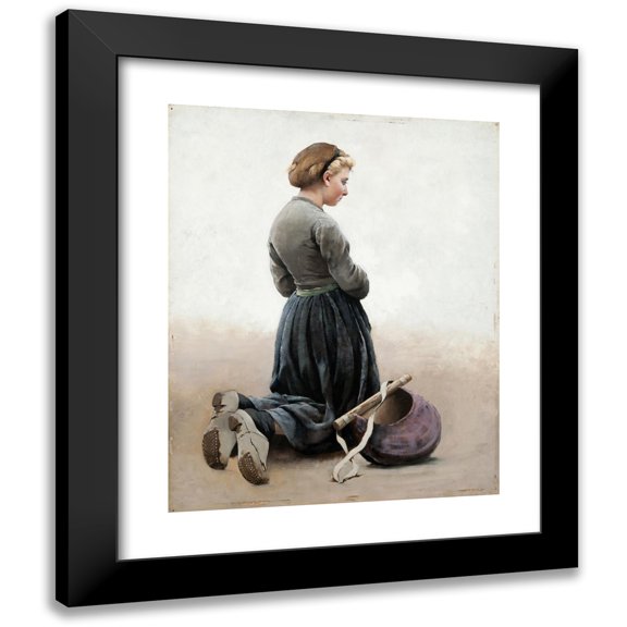 August Hagborg 12x14 Black Modern Framed Museum Art Print Titled - Girl Kneeling (1881)