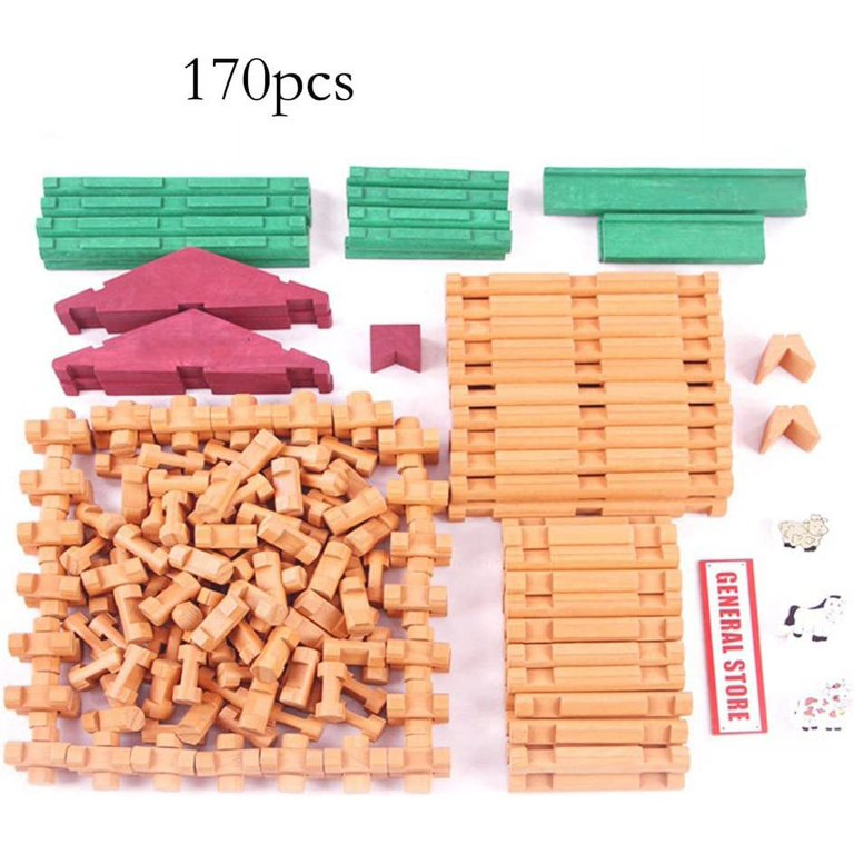 Wondertoys 170 Pieces Wood Logs Set Ages 3+, Classic Building Log