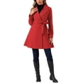 thumbnail image 1 of Abrigo elegante Inspire Chic para mujer, con cuello de chal, abrigo largo con cinturón, color rojo, 1 of 6