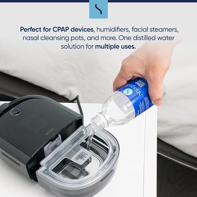 Distilled Water for CPAP Machines by Snugell (12-Pack, 12 oz) – Up to 15 Days Supply – Compact, Travel-Friendly, Clean and Multi-Use