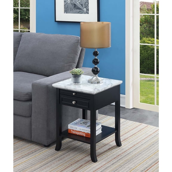 HomeStock Classic End Table with Pull-Out Tray, Drawer and Bottom Shelf, Espresso Finish, Quick Setup, Functional Storage for Any Room, Perfect for Small Spaces