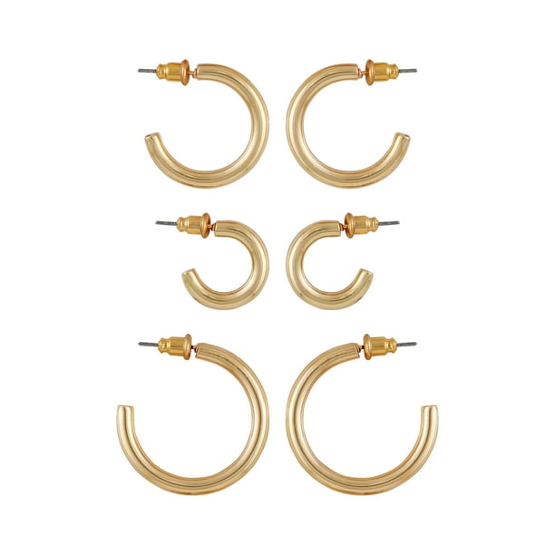 Time and Tru Women's Graduated Metal Trio Hoop Earring Set in Imitation ...