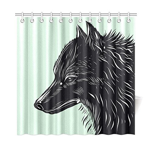 Mkhert Black Wolf Shower Curtain, Wolf Shower Curtain