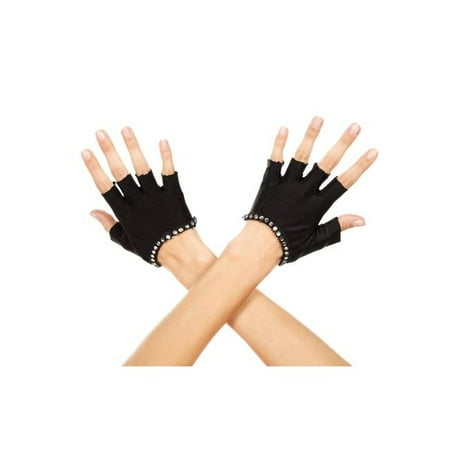 Music Legs 458-BLACK Faux Rhinestones Trim Fingerless Gloves, Black