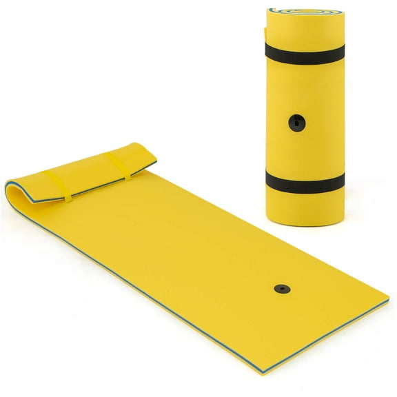 Costway 3-Layer Tear-proof Water Mat Floating Pad Island Water Sports Relaxing Yellow