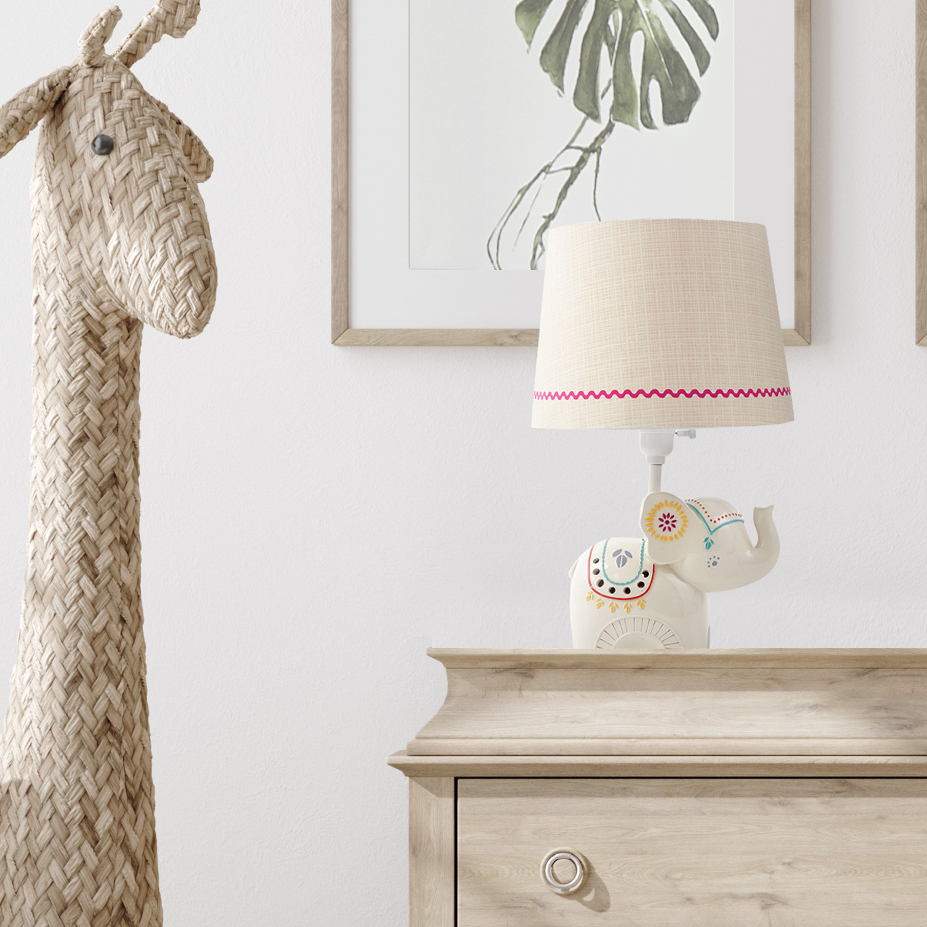 Levtex Baby - Zahara Table Lamp - Elephant Lamp - Nursery Lamp - Base And Shade - Orange, Teal, Yellow, Red, Fuchsia - Nursery Accessories - Measurements: 22 in. high and 6 in. diameter