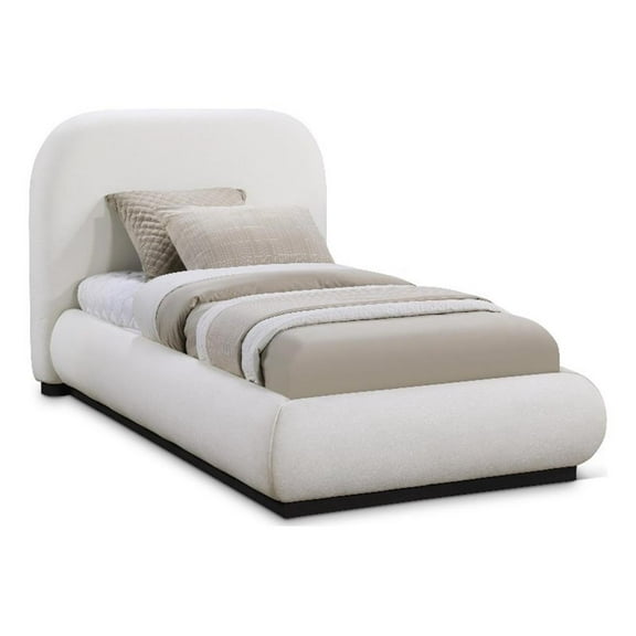 Pemberly Row Contemporary Cream Linen Textured Fabric Twin Bed