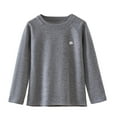 thumbnail image 2 of Blusas y camisas de manga larga con cuello redondo para niños, ropa de dormir cálida de invierno de color liso con manga larga y cuello redondo para el hogar, capa base para niñas, top de poliéster, 2 of 5