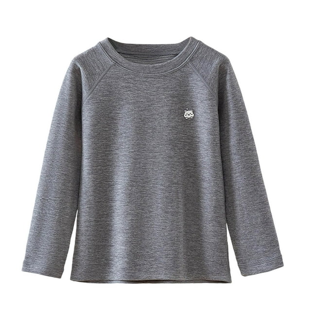 Children's Winter Solid Color Long-Sleeved Crew Neck Warm Home Pajamas Base Shirt