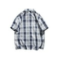 thumbnail image 5 of ZCFZJW Short Sleeve Shirts for Men Big and Tall Regular Fit Casual Plaid Button Down Shirt Mens Classic Fit Cotton Button Up Shirt with Pockets Navy#03 XXXL, 5 of 5
