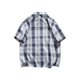 thumbnail image 5 of Blusa y camisa de manga corta con cuello vuelto para hombre, estilo casual, a cuadros, con botones, bolsillo y solapa, blusa de manga corta a la moda para hombre, 5 of 5