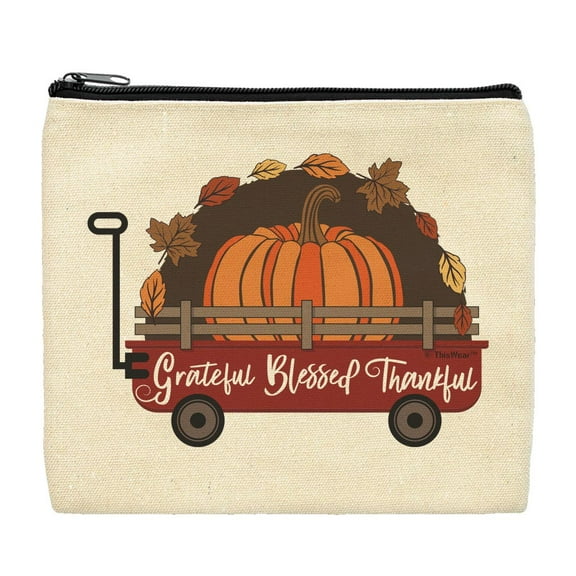 ThisWear Fall Decorations for Home Grateful Blessed Thankful Fall Themed Wagon Makeup Bag