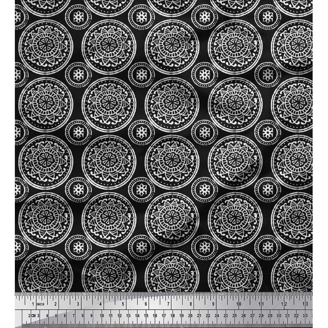 Soimoi Silk Fabric Floral Block Decor Fabric Printed Yard 42 Inch Wide