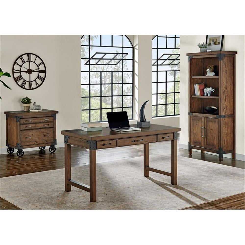 Rustic Wood Writing Desk Writing Table Office Desk With Power Center Brown