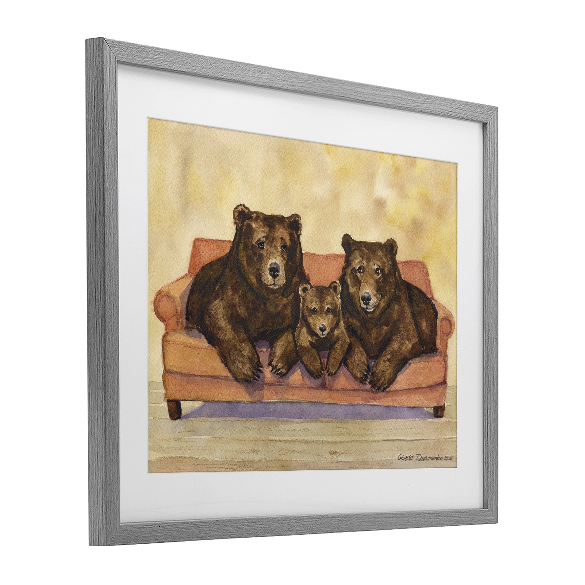 Stupell Industries Bear Family Trio Gray Framed Print Under Glass, design by George Dyachenko