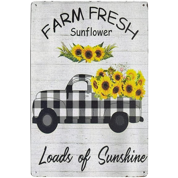 Farm Fresh Sunflower Vintage Kitchen Decor Tin Signs Farmhouse Home Wall Decor Metal Signs for Living Room Bedroom Decoration 8X12Inch