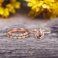 thumbnail image 2 of Milgrain Art Deco Pear Shape Morganite Engagement Ring Set 2 Carat Weight Trio Set Stacking Matching Wedding Band Solid 10k Rose Gold Anniversary Ring, 2 of 5