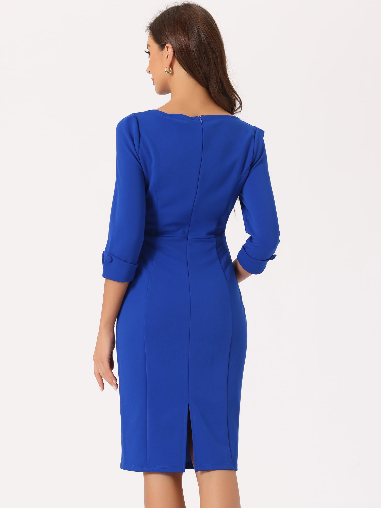 DARING DIVA Sweetheart Neck Slim Fit Work Midi Dress M Royal Blue