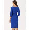 thumbnail image 3 of Unique Bargains Women 3/4 Sleeve Sweetheart Neck Slim Fit Work Pencil Midi Dress S Royal Blue, 3 of 6
