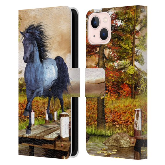 Head Case Designs Officially Licensed Simone Gatterwe Horses On The Lake Leather Book Wallet Case Cover Compatible with Apple iPhone 13
