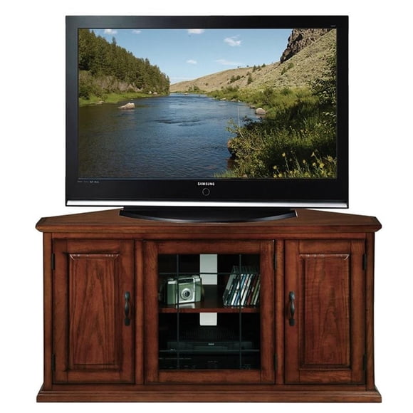 Leick Furniture Leaded Glass 50" Corner TV Stand in Burnished Oak