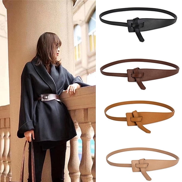 Cinturón ancho de piel sintética para mujer, estilo retro, sencillo, a la moda, con lazo para atar.