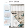 thumbnail image 4 of No Hook Shower Curtain with Snap-in Liner, Teal Tulip Butterfly Waterproof Fabric Bathroom Curtains, Beige Turquoise Floral Farmhouse Wooden Bath Curtains & Mesh Top Window 72"x84" Long, 4 of 9