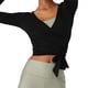 thumbnail image 3 of Top de Ballet Cruzado de Larga con Lazo Frontal para Mujer, Ideal para Entrenamiento, Pilates, Yoga y Salidas Negro M, 3 of 9