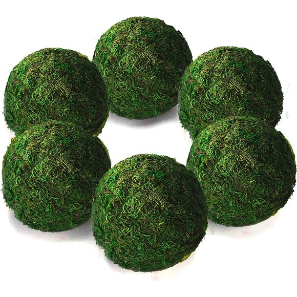 Qingbei Rina Moss Balls Decorative, Large Green Moss Ball for Bowls, 4 Inch Set of 6, Fake Decorative Vase Fillers Centerpiece, Bowl Filler for Home Decor