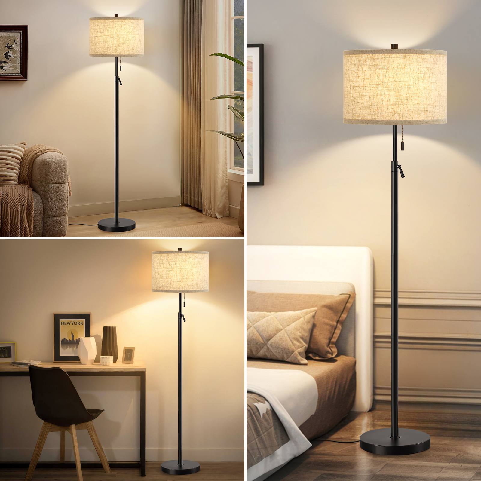 Natyswan 64" Floor Lamp, Adjustable Height, Black photo 2