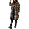 thumbnail image 4 of Plaid Wool Coat Women's Winter Coat Full-Length Peacoat Lapel Collar Jacket Overcoat Fleece Thick Outerwear Trendy Outwear 2025 New Topcoat Casual Cozy Trench Coats, 4 of 5