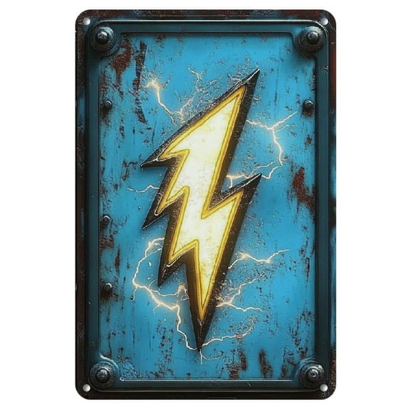 1 Vintage-Inspired Lightning Bolt Metal Wall Art, 8x12" Rustic Iron Sign with Weathered Teal & Red Finish - Easy to Hang, Perfect for Home, Kitchen, Garden, Bedroom, Bar Decor, Metal Wall Art Decor