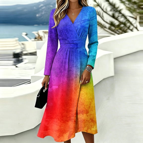 BOMYJESK Summer Dresses Wrap Crossover V Neck Spring Midi Dress Slim Fit Vintage Elegant Office Dress Sky Blue 2XL