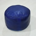 thumbnail image 3 of Round Shaped Goat Leather Handmade Eco-Friendly Blue Pouf - Round Shape Pouf, 14" x 14"x 14", Plain Solid Pouf, Goat Leather Pouf, Recycled Cotton Fill Stuffed Pouf, Leather Seating Pouf, 3 of 5