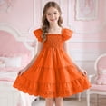 thumbnail image 2 of mgoYE Girls Dress Flowy Dress Summer Casual Flutter Sleeve Tiered Midi Sundress 3-7T(Orange,3-4 Years), 2 of 7