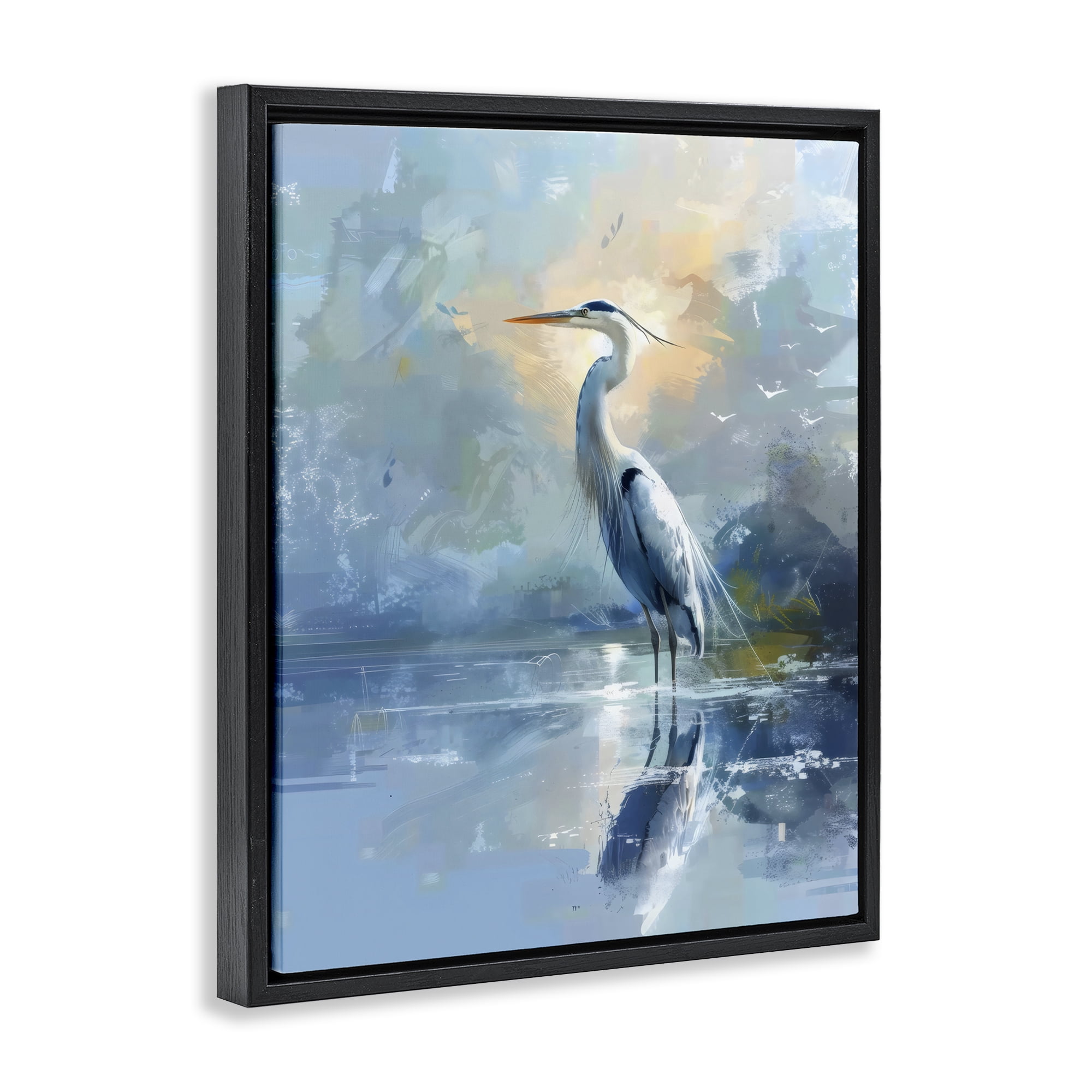 Stupell Industries Tranquil Heron with Dawn Glow Black Framed Floater Canvas Wall Art, design by Creative Studio