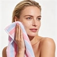 thumbnail image 6 of 1pc Stripe Cotton Towels for Bathroom, Large 27 x 13 Inch, Soft and Absorbent Hand Dry Towels, Home Soft Towel for Hotel, Bath, Pink, 6 of 6