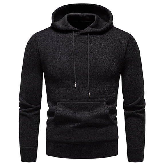 Jinda Men's Fashion Hoodie & Sweatshirt Long Sleeve Pullover Tops Thick Winter Warm Knit Knitted Knitwear Thermal Drawstring with Kangaroo pocket Black 40